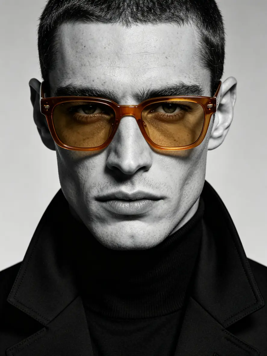 Selective Color Luxury Fashion Portrait with Orange Acetate Sunglasses